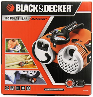 Black+Decker Akku-/12V-Kompressor / Luftpumpe, 160PSI, für Reifen, Bälle etc., Akku-betrieben, Automatik-Abschaltung, integriertes Reifenventil, ASI500 - 2